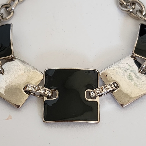 Vintage Silver and Black Square Link Bracelet - Picture 4 of 10